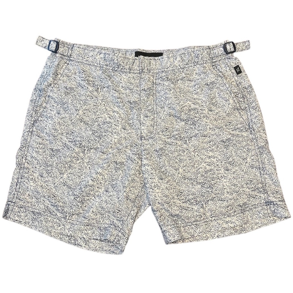 Rodd & Gunn Mens Size Small Blue and White Print Swim Trunks with Mesh Liner